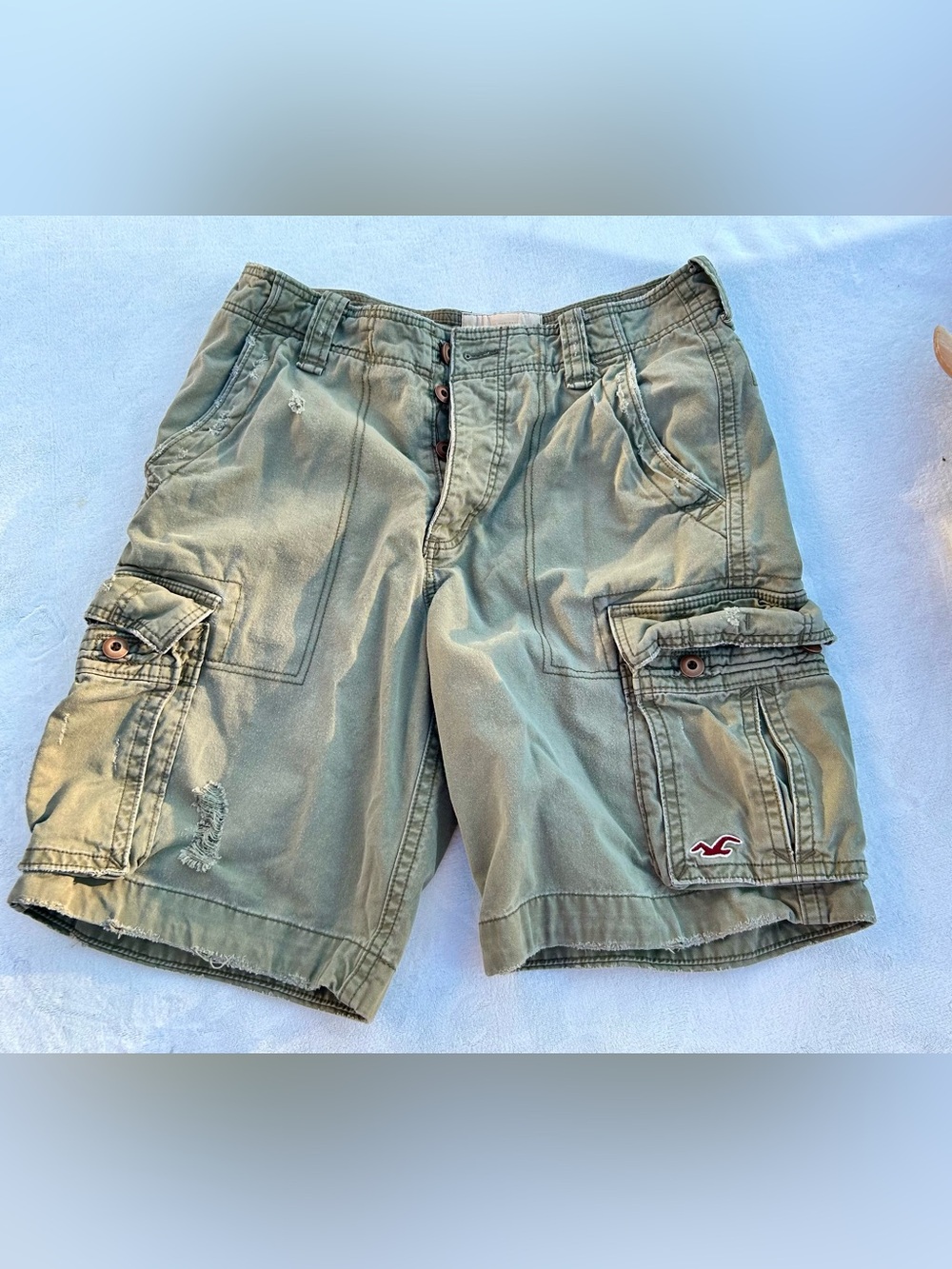 Vintage Hollister Cargo Shorts Buttonfly Olive Green Olive Sz.32 Distressed